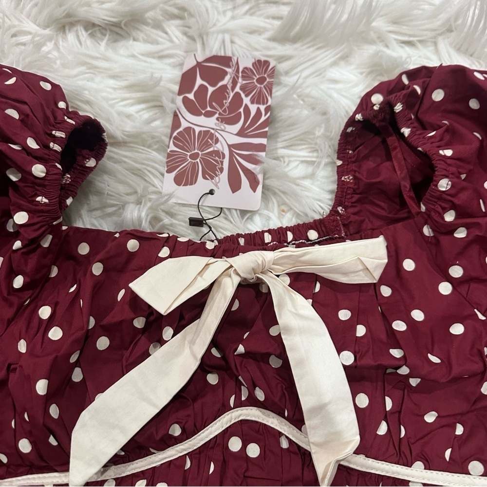 Polka Dot Puff Sleeve Bow Mini Dress NWT - Picture 5 of 8